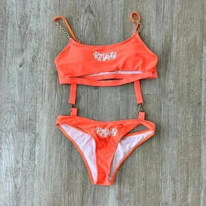 Womens Orange Royalty Chain One Piece Swimsuit - L
